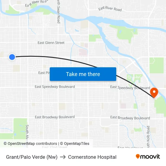 Grant/Palo Verde (Nw) to Cornerstone Hospital map