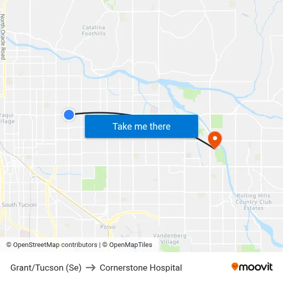 Grant/Tucson (Se) to Cornerstone Hospital map