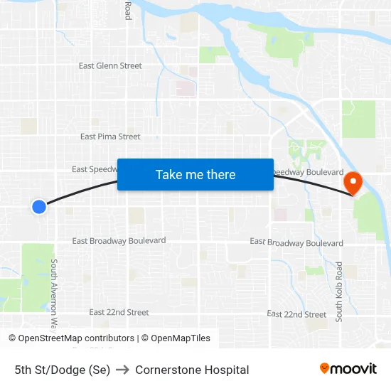 5th St/Dodge (Se) to Cornerstone Hospital map