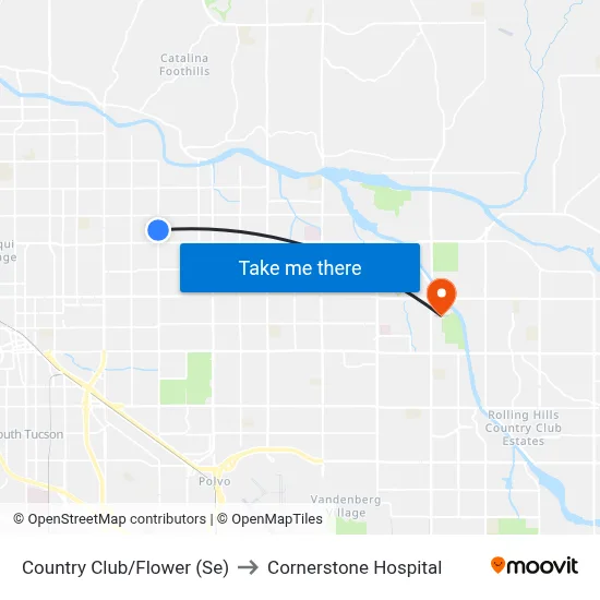 Country Club/Flower (Se) to Cornerstone Hospital map