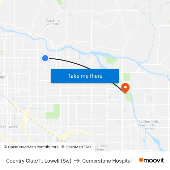 Country Club/Ft Lowell (Sw) to Cornerstone Hospital map