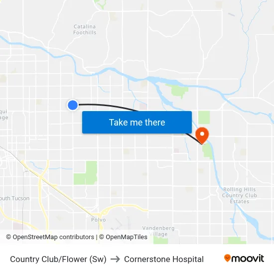 Country Club/Flower (Sw) to Cornerstone Hospital map