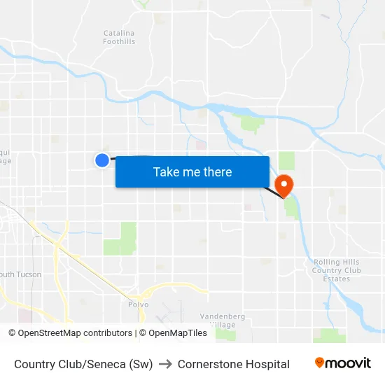 Country Club/Seneca (Sw) to Cornerstone Hospital map