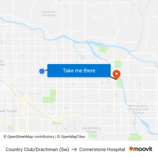 Country Club/Drachman (Sw) to Cornerstone Hospital map