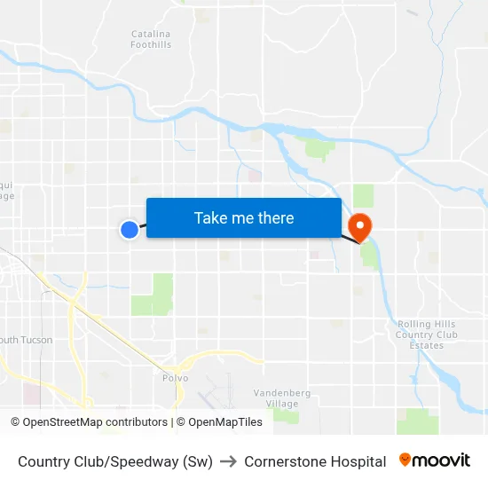 Country Club/Speedway (Sw) to Cornerstone Hospital map