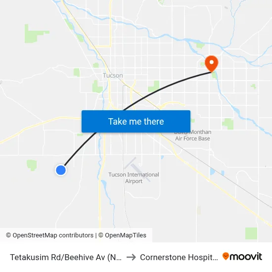 Tetakusim Rd/Beehive Av (Ne) to Cornerstone Hospital map