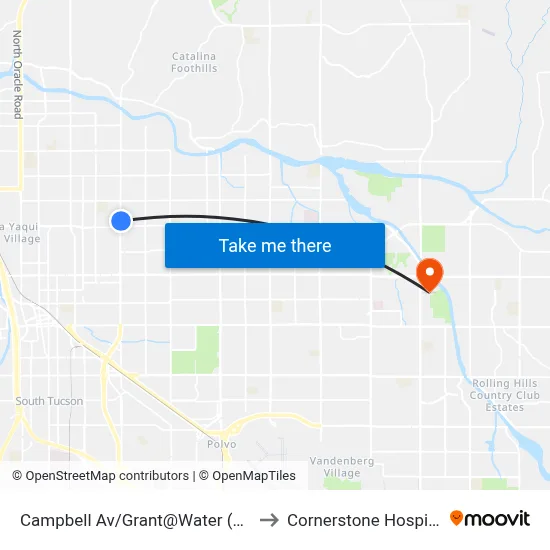 Campbell Av/Grant@Water (Ne) to Cornerstone Hospital map