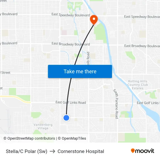 Stella/C Polar (Sw) to Cornerstone Hospital map