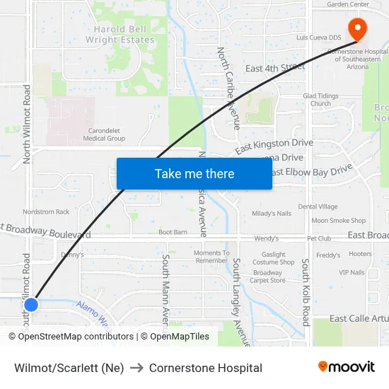 Wilmot/Scarlett (Ne) to Cornerstone Hospital map