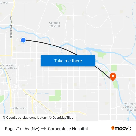 Roger/1st Av (Nw) to Cornerstone Hospital map
