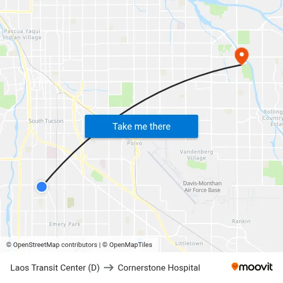 Laos Transit Center (D) to Cornerstone Hospital map