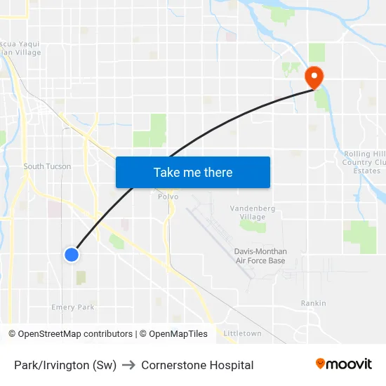 Park/Irvington (Sw) to Cornerstone Hospital map