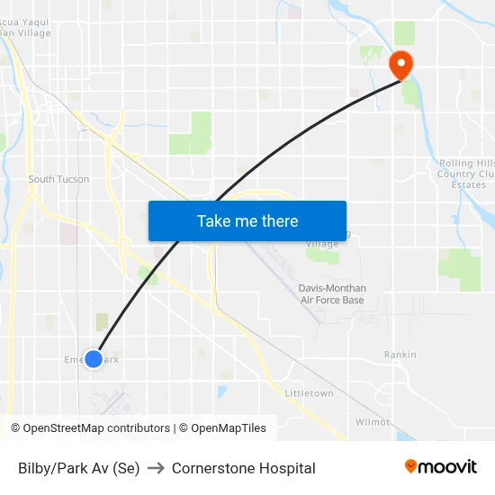 Bilby/Park Av (Se) to Cornerstone Hospital map