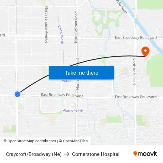 Craycroft/Broadway (Ne) to Cornerstone Hospital map