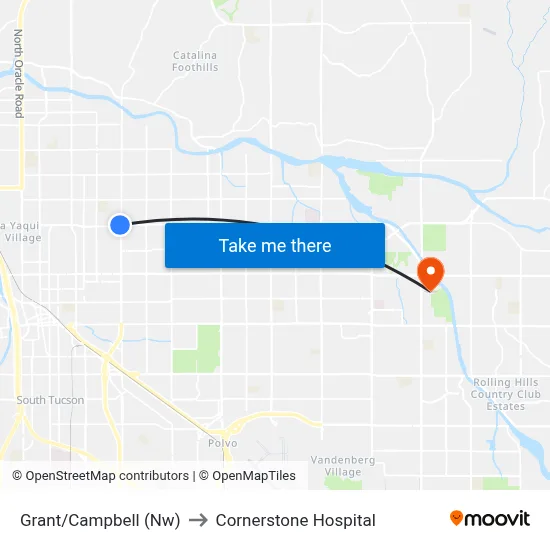 Grant/Campbell (Nw) to Cornerstone Hospital map