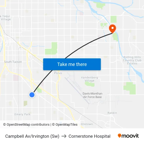Campbell Av/Irvington (Sw) to Cornerstone Hospital map
