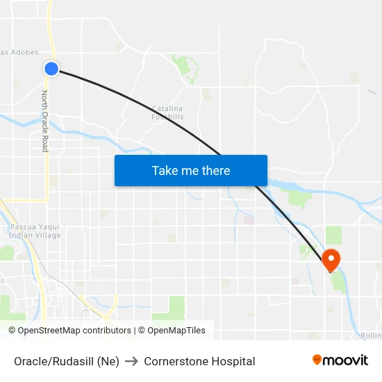 Oracle/Rudasill (Ne) to Cornerstone Hospital map