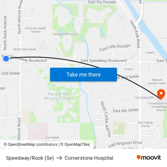 Speedway/Rook (Se) to Cornerstone Hospital map