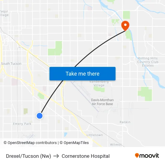 Drexel/Tucson (Nw) to Cornerstone Hospital map