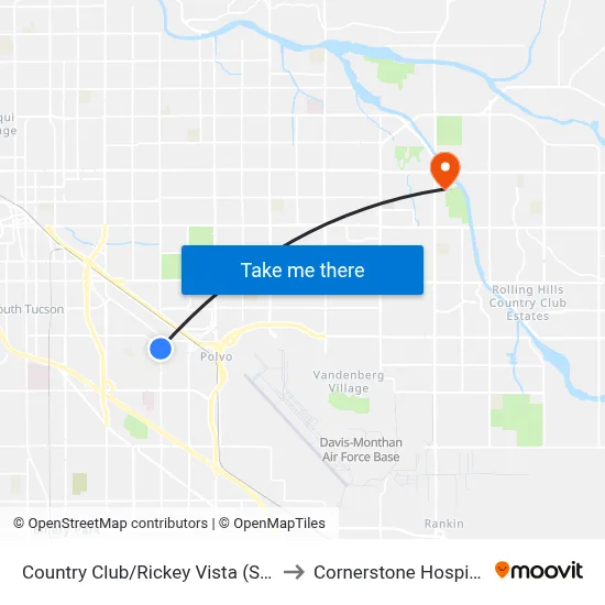 Country Club/Rickey Vista (Sw) to Cornerstone Hospital map