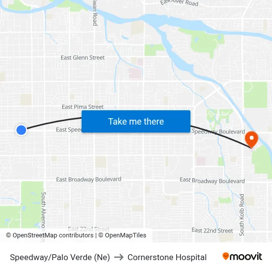 Speedway/Palo Verde (Ne) to Cornerstone Hospital map
