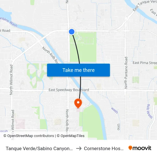 Tanque Verde/Sabino Canyon (Se) to Cornerstone Hospital map