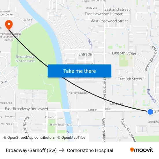 Broadway/Sarnoff (Sw) to Cornerstone Hospital map