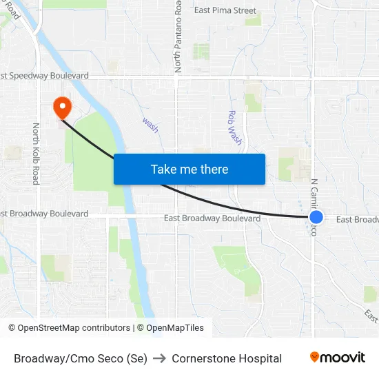 Broadway/Cmo Seco (Se) to Cornerstone Hospital map