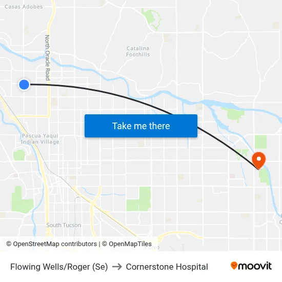 Flowing Wells/Roger (Se) to Cornerstone Hospital map