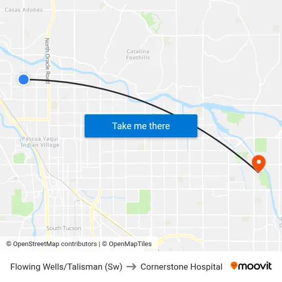 Flowing Wells/Talisman (Sw) to Cornerstone Hospital map