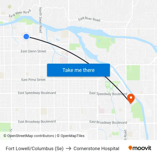 Fort Lowell/Columbus (Se) to Cornerstone Hospital map