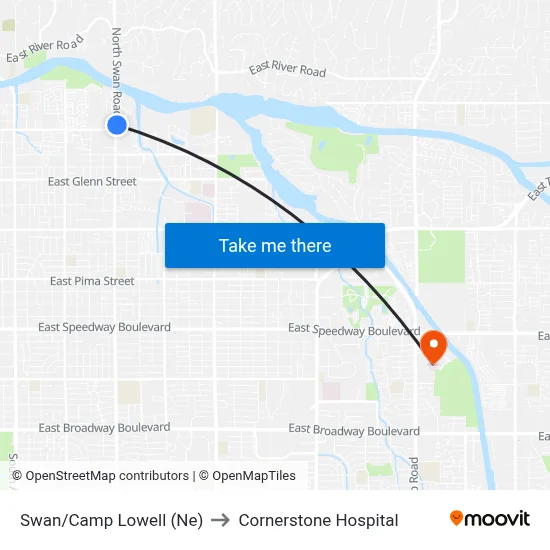 Swan/Camp Lowell (Ne) to Cornerstone Hospital map