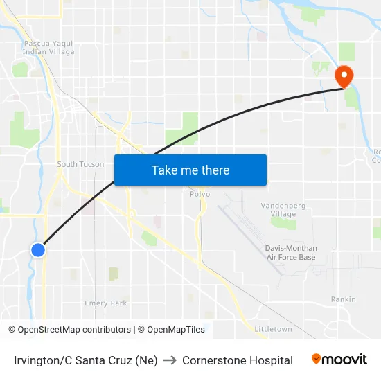 Irvington/C Santa Cruz (Ne) to Cornerstone Hospital map