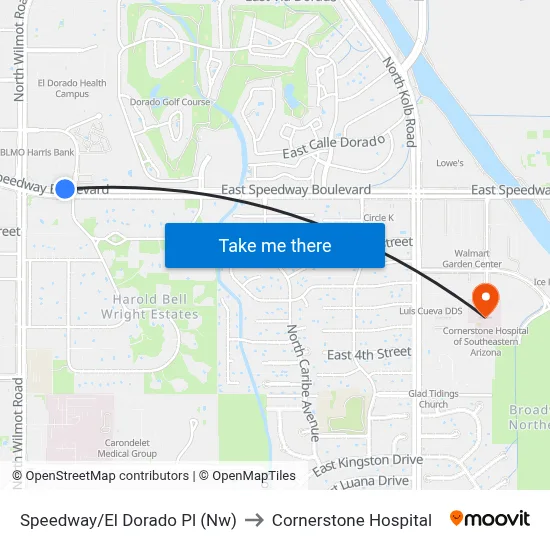 Speedway/El Dorado Pl (Nw) to Cornerstone Hospital map