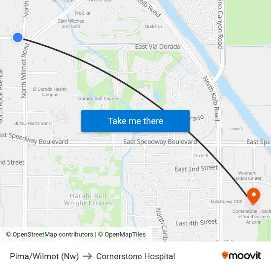 Pima/Wilmot (Nw) to Cornerstone Hospital map