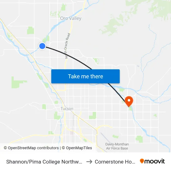 Shannon/Pima College Northwest (Se) to Cornerstone Hospital map