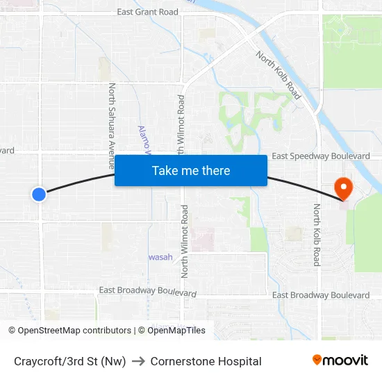 Craycroft/3rd St (Nw) to Cornerstone Hospital map