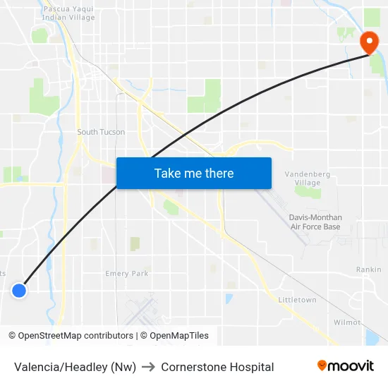 Valencia/Headley (Nw) to Cornerstone Hospital map