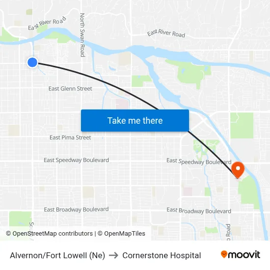 Alvernon/Fort Lowell (Ne) to Cornerstone Hospital map