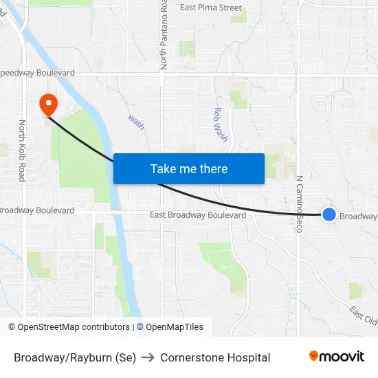 Broadway/Rayburn (Se) to Cornerstone Hospital map
