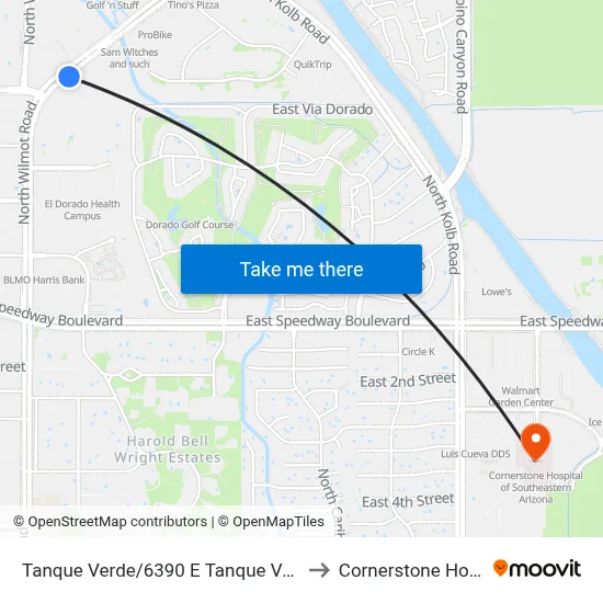 Tanque Verde/6390 E Tanque Verde (Eb) to Cornerstone Hospital map