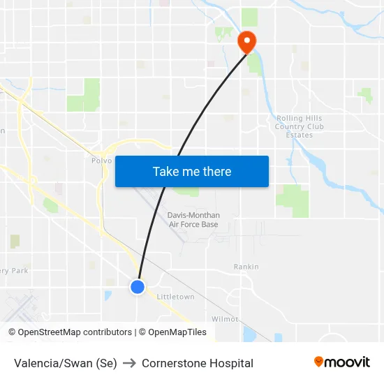 Valencia/Swan (Se) to Cornerstone Hospital map