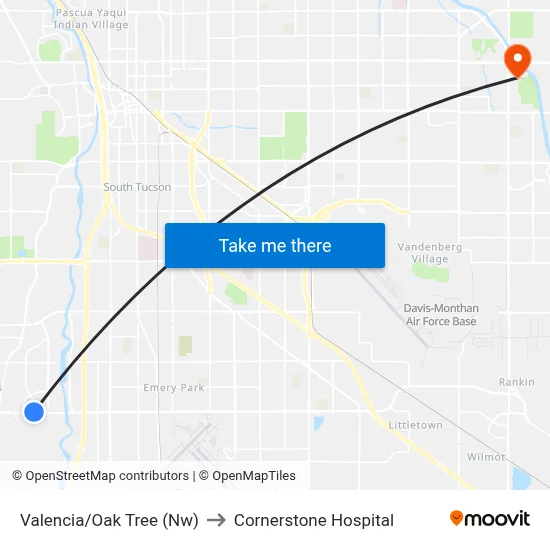 Valencia/Oak Tree (Nw) to Cornerstone Hospital map
