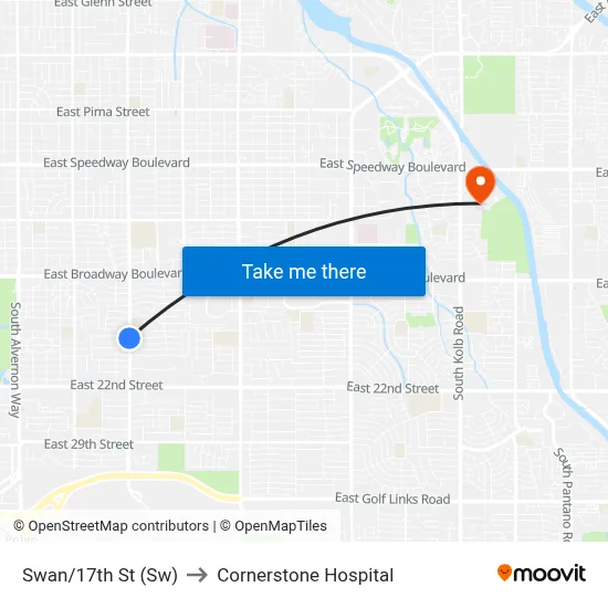 Swan/17th St (Sw) to Cornerstone Hospital map
