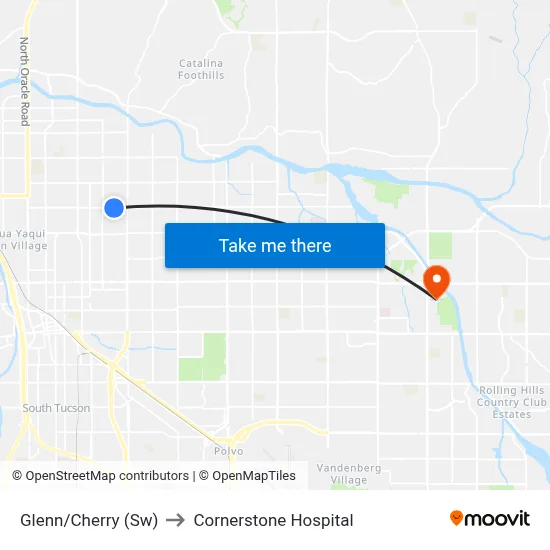Glenn/Cherry (Sw) to Cornerstone Hospital map