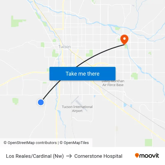 Los Reales/Cardinal (Nw) to Cornerstone Hospital map