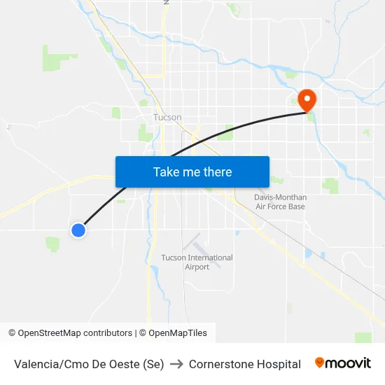 Valencia/Cmo De Oeste (Se) to Cornerstone Hospital map