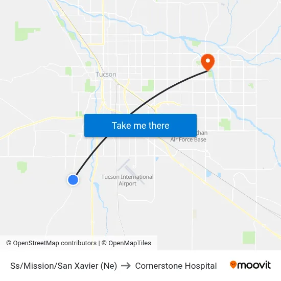 Ss/Mission/San Xavier (Ne) to Cornerstone Hospital map