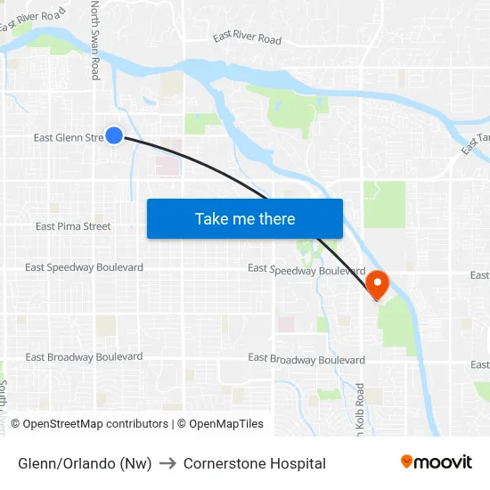 Glenn/Orlando (Nw) to Cornerstone Hospital map
