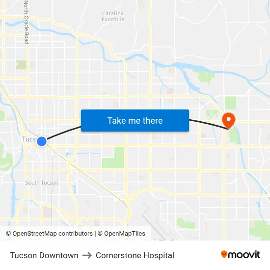 Tucson Downtown to Cornerstone Hospital map